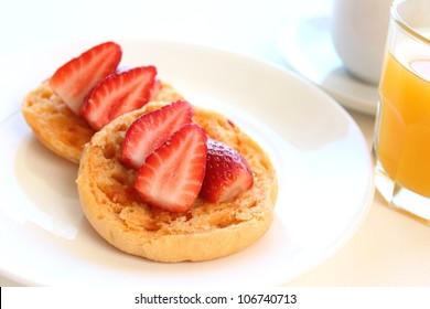 English Muffin With Strawberries Breakfast