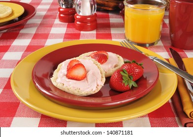 English Muffin With Strawberry Cream Cheese