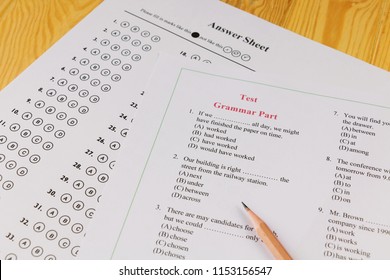 English Multiple Choice Test On Table