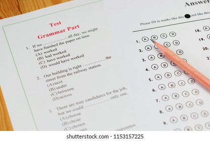 English Multiple Choice Test On Table