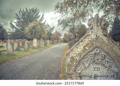 English old cemetery pathway in Autumn. - Powered by Shutterstock