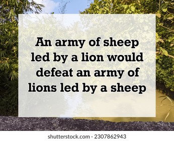A english proverb Quote text with background. An army of sheep led by a lion would defeat an army of lions led by a sheep