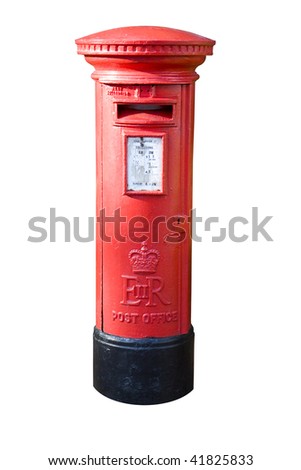 english red post box isolated on white