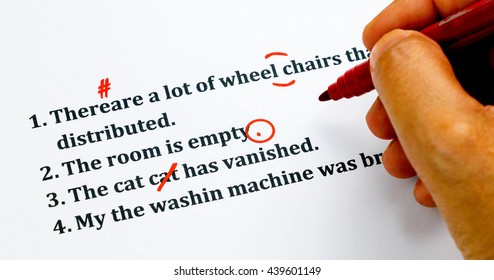 English Sentences And Correcting Symbols Represent Proofreading Process