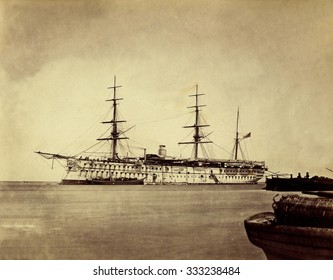 English Ship. 1870s. Expedition To Siam Through The New Suez Canal