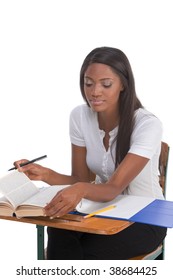 English Spelling-bee Contest Education Series - Ethnic Black Female High School Student Studying Dictionary Preparing For Test, Exam Or Spelling Bee Contest