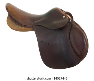 English Style, Brown Leather,  Horse Saddle Isolated On White, Clipping Path Included