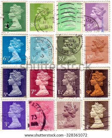 An English Used Postage Stamp showing Portrait of Queen Elizabeth 2nd, circa 1971 - 1996