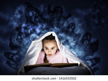 Engrossed Little Girl Reading Book Bed Stock Photo (Edit Now) 1405674287
