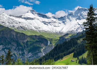 Engstligenalp, a wonderful mountain plateau with mesmerizing waterfall, close to the Adelboden village, in the western Swiss Alps.  - Powered by Shutterstock