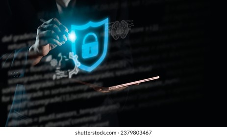 Enhance user privacy with an electronic pen tapping on a virtual screen, demonstrating AI-powered data protection and personal information security