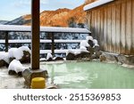 Enjoy a hot spring while looking at the snowy scenery