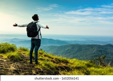 Enjoy the nature beauty, Young man explore nature, Kerala Tourism and travel image, Beautiful mountain scenery, best place to visit in india, traveller with backback, amazing nature landscape view