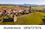 Enjoying flying above Romont on a sunny day, Switzerland. 