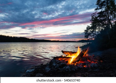 Enjoying Midsummer By A Bonfire