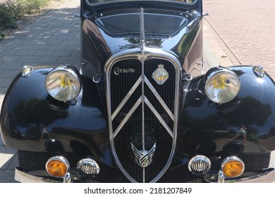 Enkhuizen, The Netherlands, July 17 2022 Front Of Black Classic Citroën Traction Avant Car