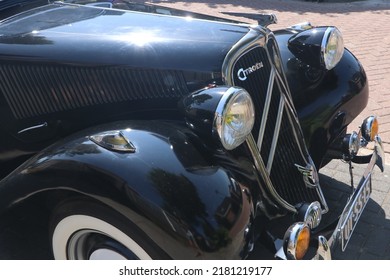 Enkhuizen, The Netherlands - July 17 2022: Classic Black Citroën Traction Avant Car From The Forties