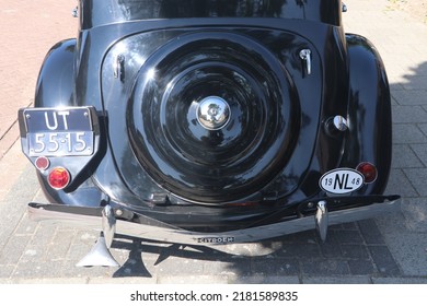 Enkhuizen, The Netherlands - July 17 2022: Rear Of Black Classic Citroën Traction Avant Car