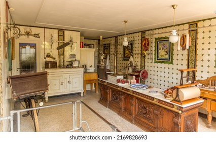 Enkhuizen, Netherlands, June 2022. The Interior Of A Butcher Shop From 1900. High Quality Photo