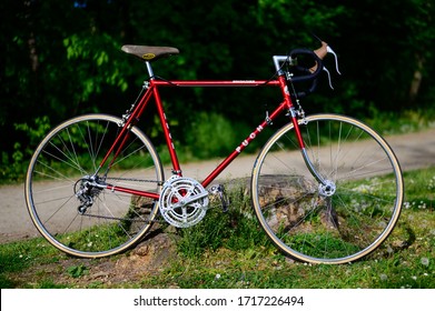 Enns, Austria, 28 April 2020, Vintage Road Bike Puch Brigadier With Steel Frame And Shimano Parts