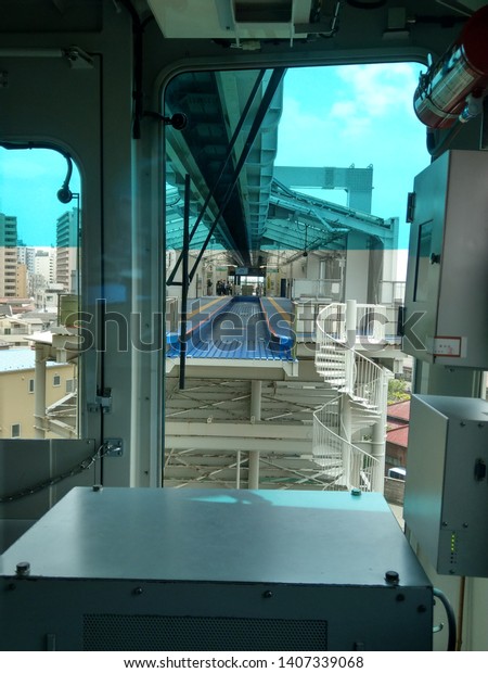 Enoshima,Kanagawa/Japan-2019 May. 18: Enoshima\
train rail and Shonan monorail in Enoshima,\
Shonan.\
