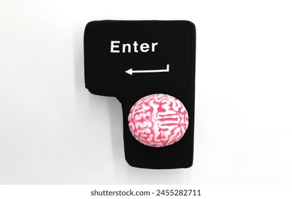 Enter button and cortex brain on white background