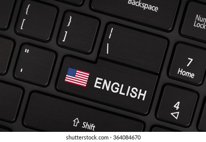 Enter button with flag USA - Concept of language (learning or translate)