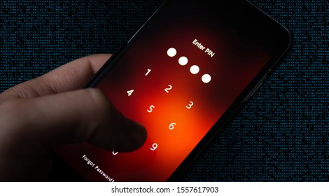 Enter the PIN code on the phone. Information Security Concept.