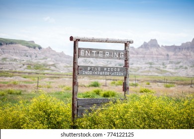 Entering Pine Ridge Indian Reservation Road Sign, South Dakota, USA