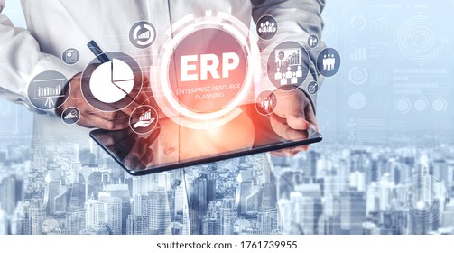 Enterprise Resource Management ERP Software System For Business Resources Plan Presented In Modern Graphic Interface Showing Future Technology To Manage Company Enterprise Resource.