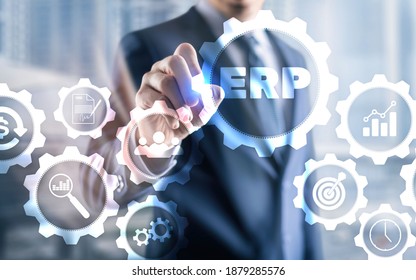 Enterprise Resource Planning ERP Corporate Business concept on futuristic background. - Shutterstock ID 1879285576