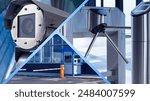 Enterprise security system. Surveillance camera. Barrier and turnstile on passage. CCTV equipment. Security control technologies. Equipment to prevent unauthorized entry. Access control system