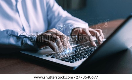 Enterprise zero trust security with biometric fingerprint authentication, passwordless access control and identity management on laptop system for secure digital enterprise protection.