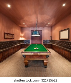 Entertainment Room In Luxury Mansion With  Pool Table