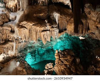 Enthralling view of limestone formations and turquoise water in Mira de Aire, Portugal. 