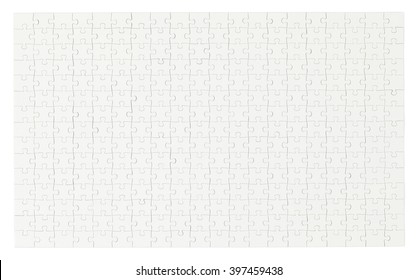 Entire Complete White Puzzle With Copy Space Isolated On White Background.