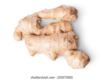 Entire Ginger Root Top View Isolated On White Background