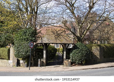 The Entrance To An Alms House On A Bright Sunny Day At Saville Park, Halifax, Calderdale, UK