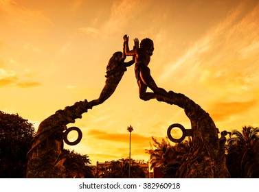 Entrance Of The Beach In Playa Del Carmen At Sunset, Mexico