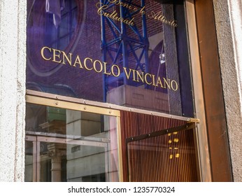 Entrance of "Cenacolo Vinciano" Last Supper Museum in Santa Maria delle Grazie Renaissance old Church in Milan,Italy-November 2018