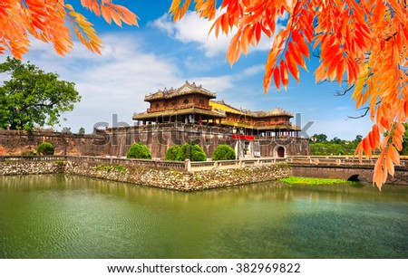 Similar – Image, Stock Photo Autumn colours in Citadel park in Ghent, Flanders region, Belgium. Belgian landscape in November. Red-orange-yellow leaves. Romantic and idyllic scenery