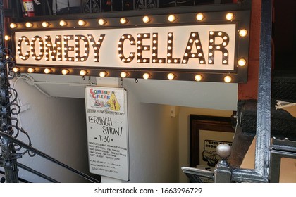 Entrance to the Comedy Cellar. New York City, New York. August 25, 2019