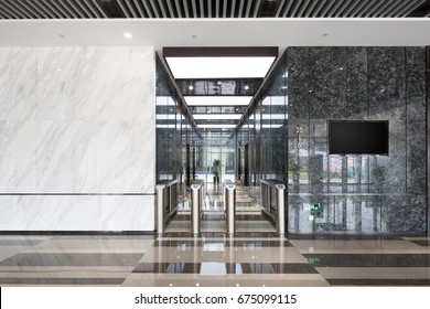 Entrance Corridor With Intelligent Equipment In Modern Office Building