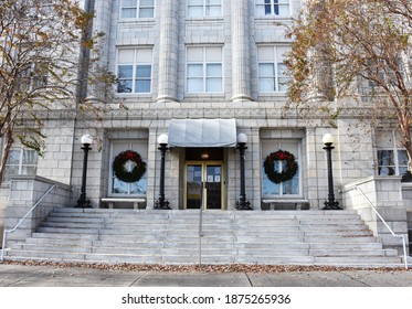 Entrance Of Cumberland County Courthouse, Fayetteville, North Carolina, USA, December 9, 2020