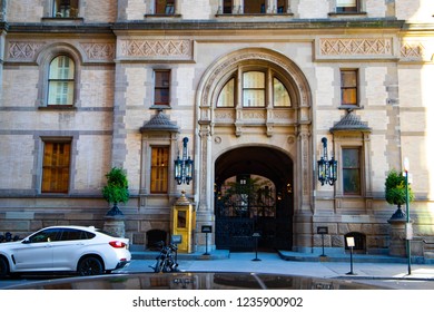 Entrance to the Dakota building in the Upper West Side of Manhattan. It was the home of John Lennon and other famous people. New York, NY , USA - November 5,2018