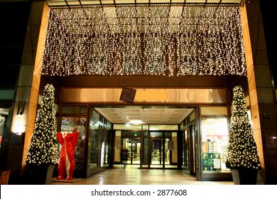 Entrance To Department Store During Christmas Celebrations