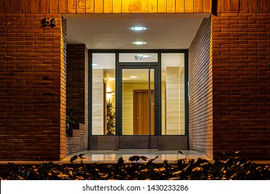 Entrance Door Of A Building At Night