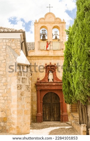 Entrance door of the main church in the small town of El Toboso (Spain)