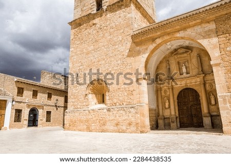Entrance door of the main church in the small town of El Toboso (Spain)