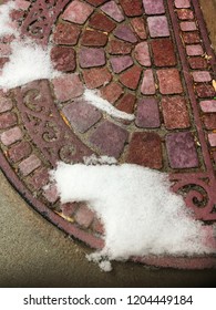 Entrance Door Mat With White Snow